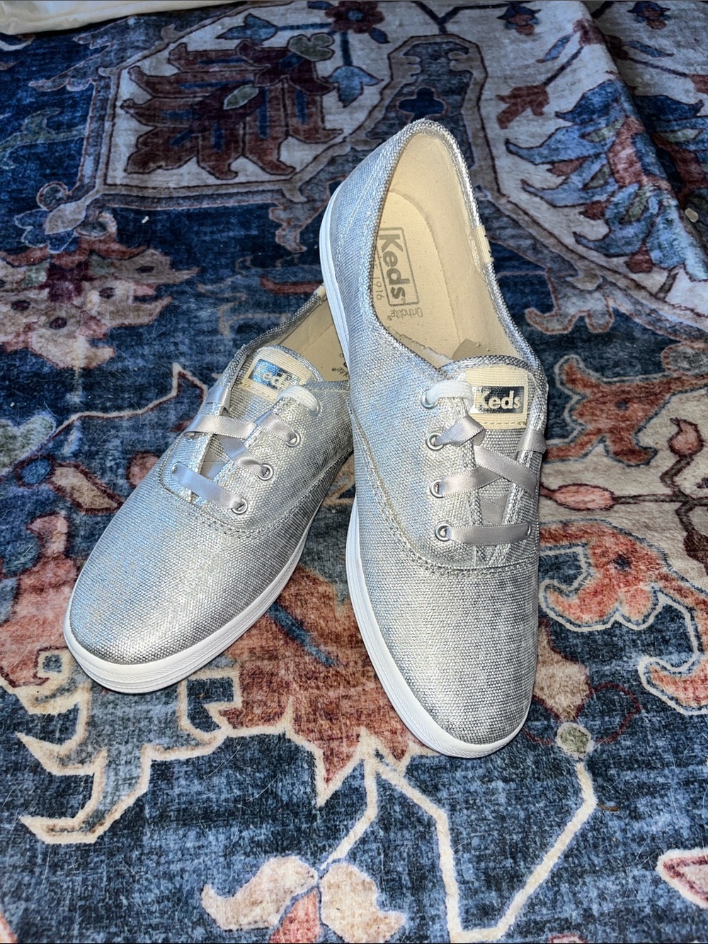 Keds Silver women’s Glitter Lace-Up Sneakers